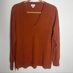 J. Crew Brown V-Neck Merino Wool Blend Long Sleeve Shirt Size XXL